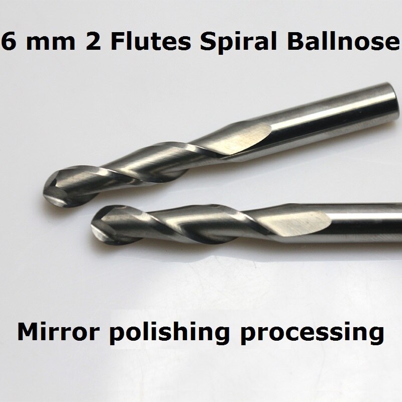 1pc 6 mm shk balneus cnc router frees frees met ronde bodem frees met bolle neus twee groeven spiraalboren