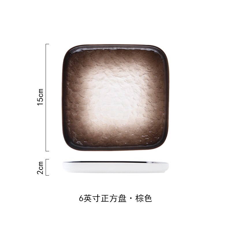 underglaze color hand-painted uneven surface ceramic tableware square plate dinner plate dessert plate safe high qualit: Brown