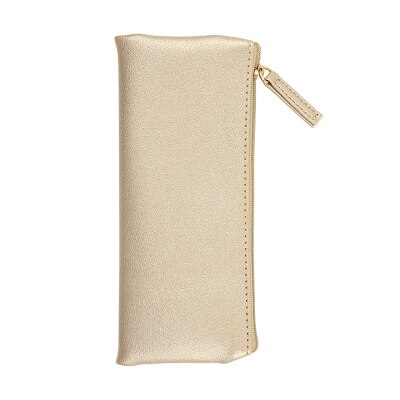 Súper recomendado, caja de lápices Simple de cuero negro dorado plateado rosa, suministros escolares, papelería Bts, bolsa de almacenamiento para , caja de lápices: golden