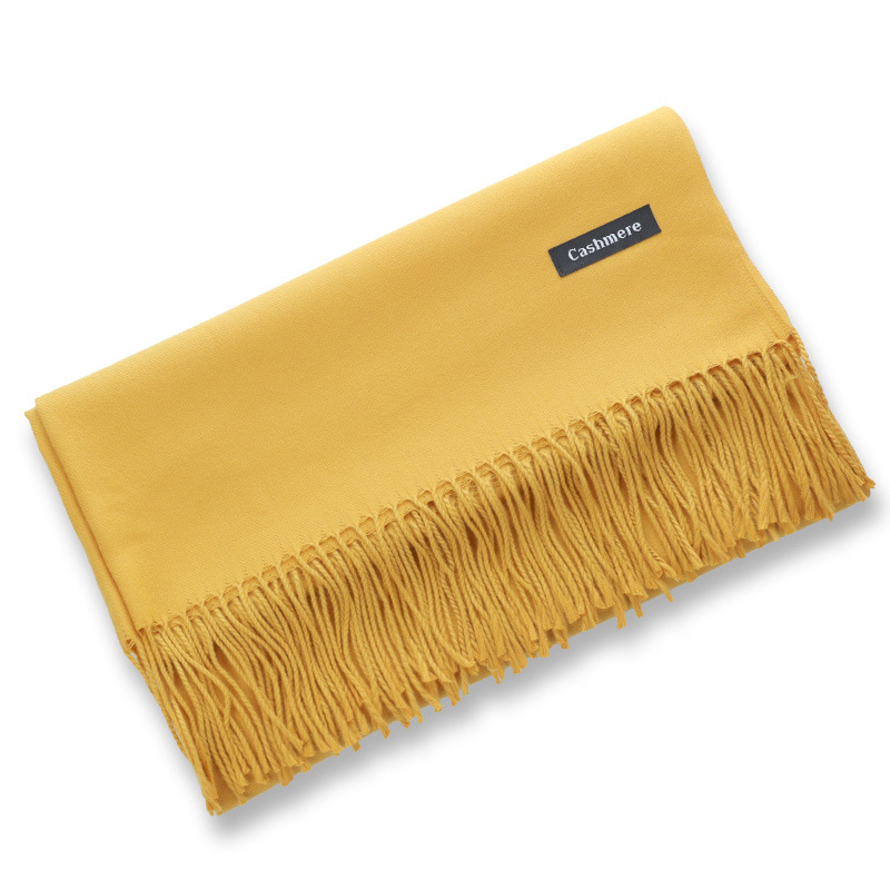 Écharpe polyvalente en Imitation cachemire brossé, couleur unie, épaisse, longue écharpe d'hiver avec pompon en cachemire, châle à épaule pour fille