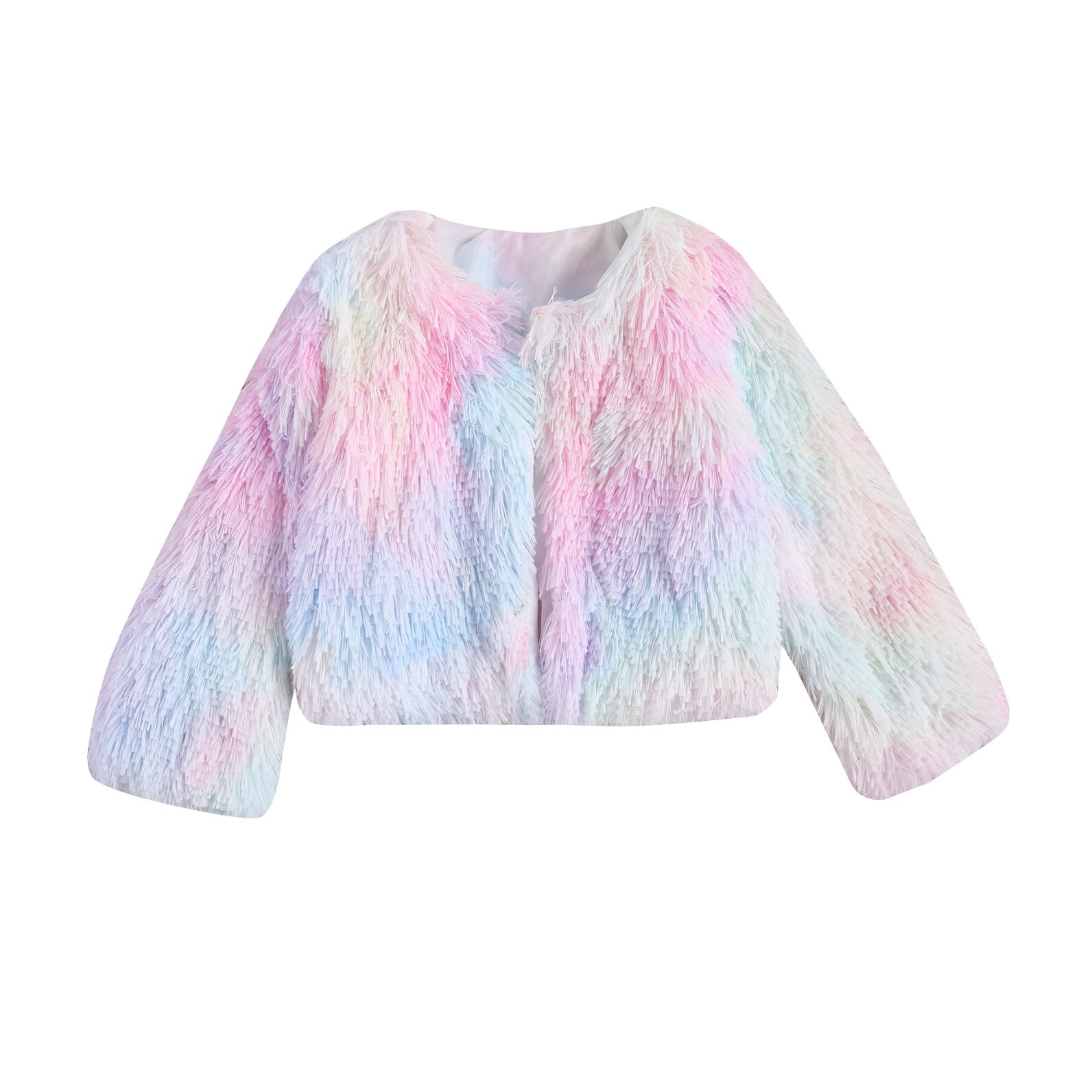 Kids Baby Meisjes Pluche Jas, Decoratieve Dye Gedrukt Ronde Hals Lange Mouwen Casual Warm Winter Jas 2-7Years: 3T