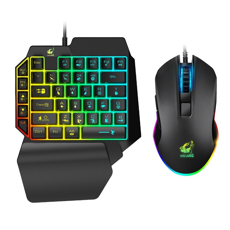 ZIYOU LANG T1 Wired One Handed Gaming Keyboard Mouse Combo For PUBG PC Gamer Combo Set: Default Title