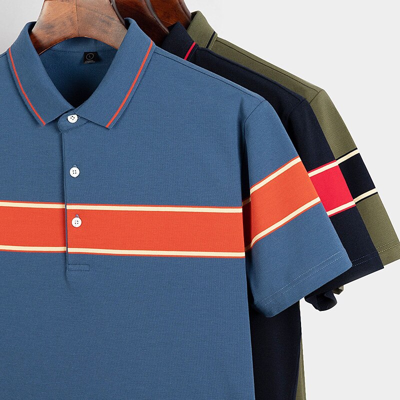 Man Tops & Tees Mannen Polo Shirts Business Mannen Merken Turn-Down Kraag Mens Polo Shirt Casual streep Polo T-shirt A8037