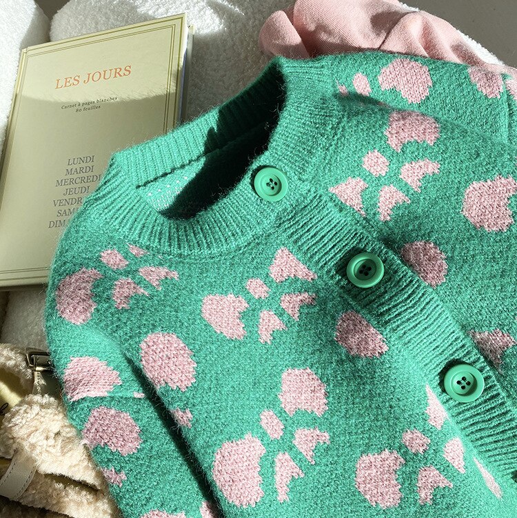 Meisjes Leuke Strik Patroon Knitwear Kids Warme Zachte Groene Jacquard Vest