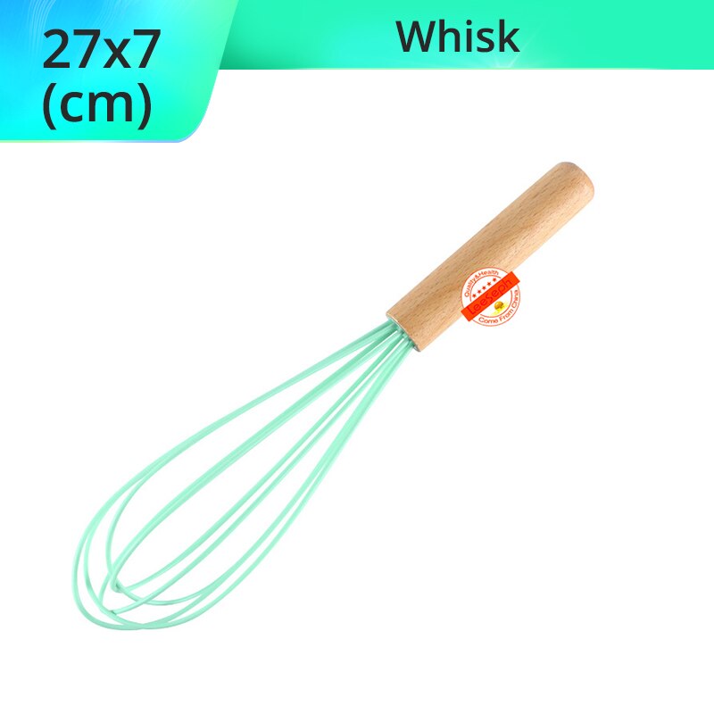 Silicone Cooking Utensils Kitchen Utensils, Acacia Wooden Cooking Tool for Nonstick Cookware - Best Kitchen Gadgets: Green-Whisk