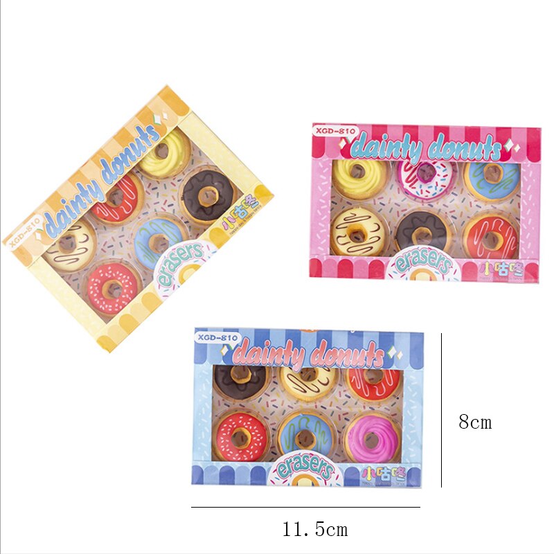 6 Stks/partij Snoep Kleur Donut Rubber Eraser Kids &#39;S Puzzel Speelgoed Student Leren Kantoorbenodigdheden