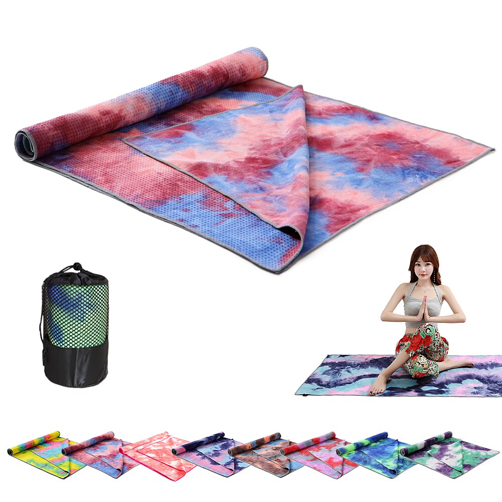 183*63cm yogamåtteprint hurtigtørrende skridsikker foldbart yogahåndklæde fitness tæppe med meshpose til pilates gym yoga tæpper: Farve 2