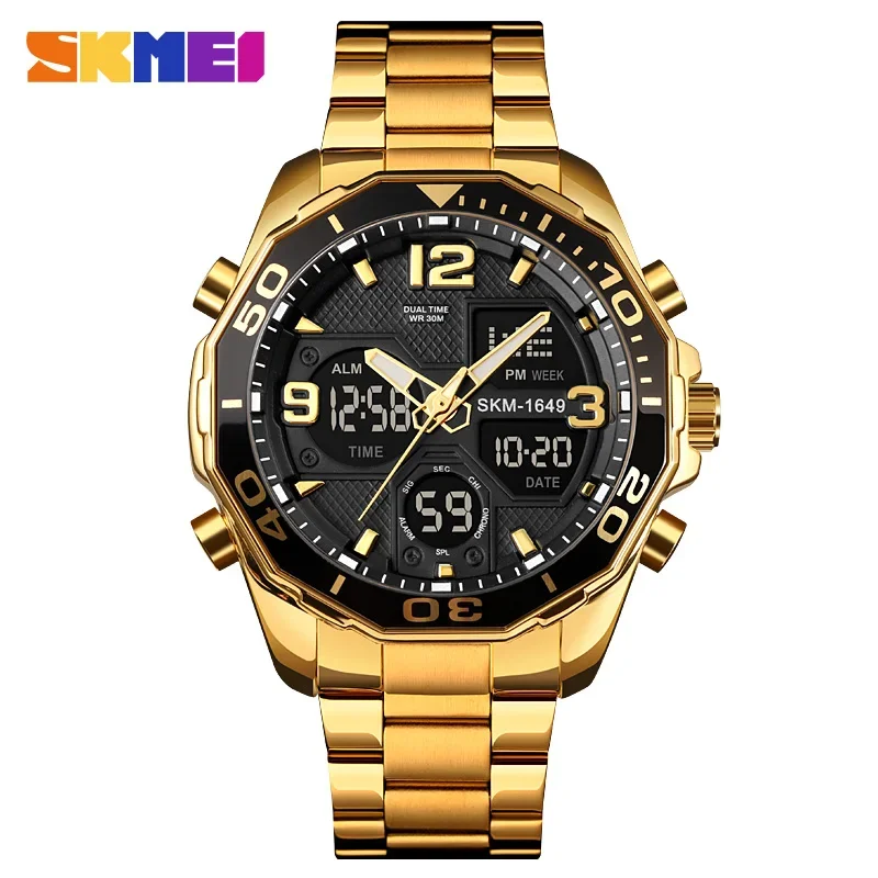 SKMEI 1649 Drehbare Ring Quarz Digitale Männer Armbanduhren Chrono Alarm Männliche Uhr reloj hombre Dual Bewegung Sport Herren Uhren: Kaffee