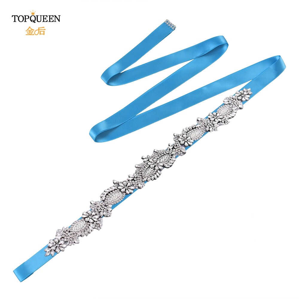 Topqueen  s481 brudekjole bælter og skærper elfenben brudepige kjoler bælte rhinestone beaded bælte brude bælte champagne bælte: Blå