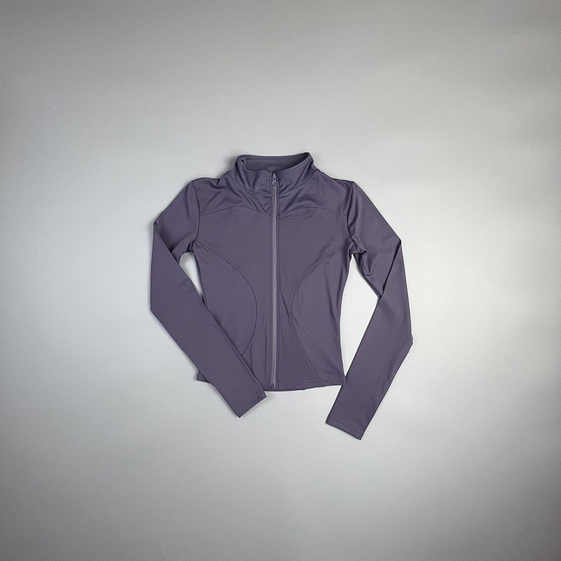 Yoga Coat Short Sports Jacket WOMEN'S Fitness Clothes Slimming Body Sculpting Zipper Yoga Jacket: M / PURPLE