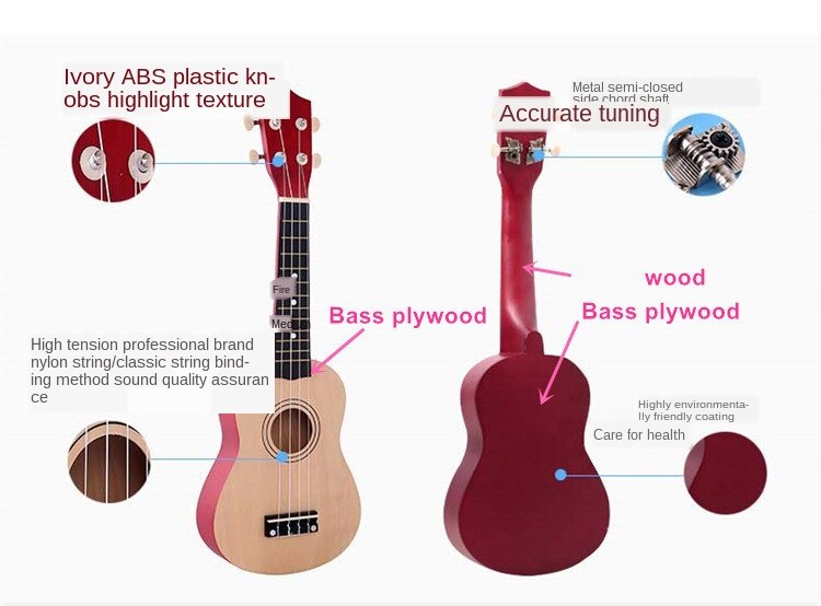 21-Inch Hout Ukulele Kerstcadeau Ukulele Kinderen Vier-Snaar Kleine Gitaar Kleur Ukulele Gitaar Reizen Gitaar Ukulele kit