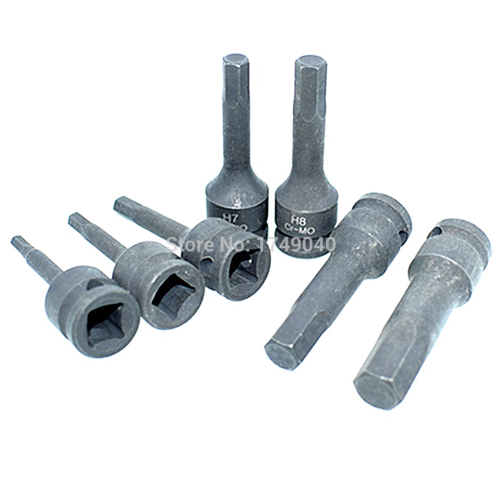 7pc 3/8 "Vierkante Drive Impact Hex Bit Socket Set Air Impact Inbussleutel Bit Socket Cr-Mo 60mm Lange Hex Hoofd H4 H5 H6 H7 H8 H10 H12