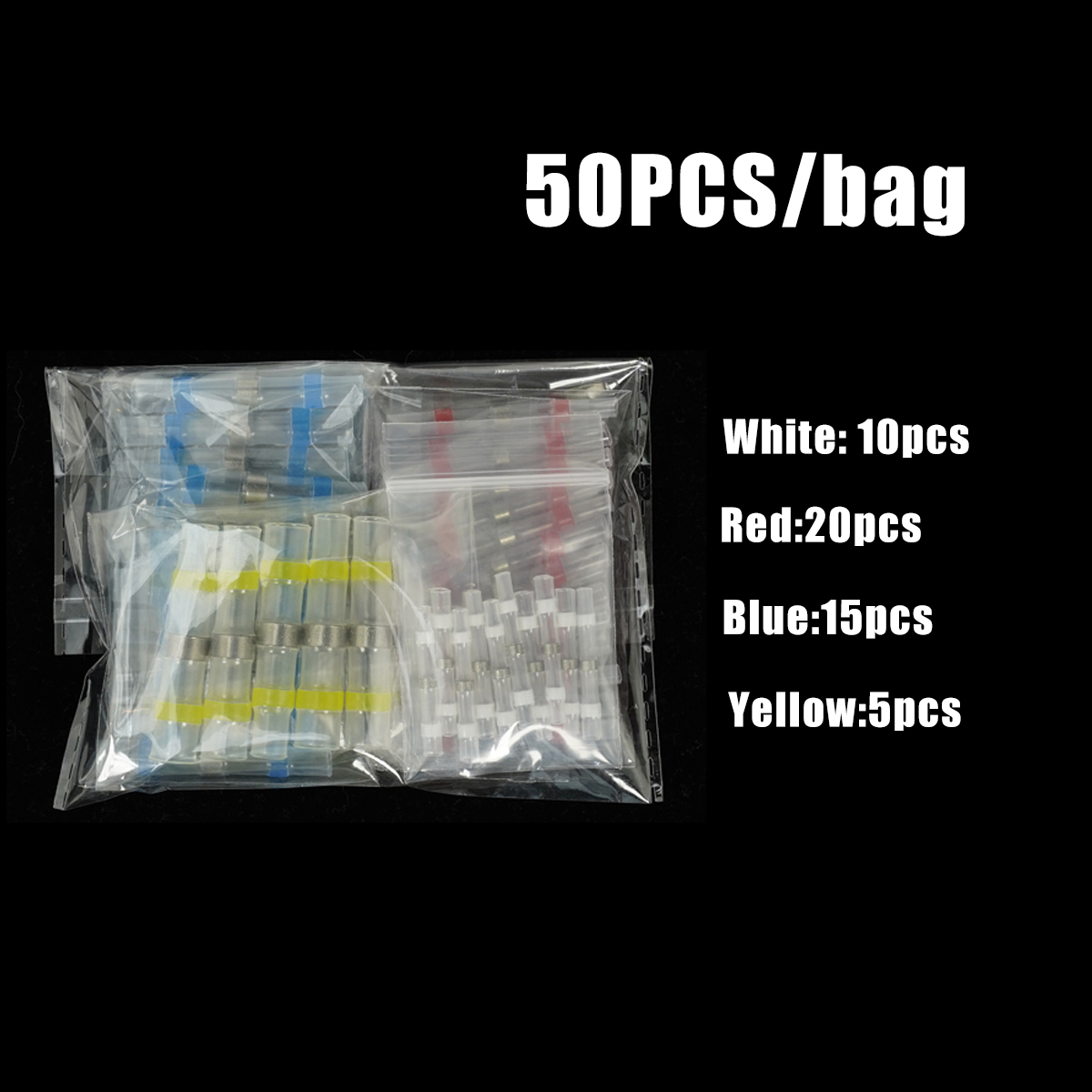 50 Uds. Terminales de conectores de cable de tubo termorretráctil con sello de soldadura impermeable con manguitos de soldadura: Verde militar