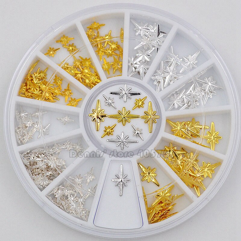 Mix 2-maten goud zilver sterrenlicht vorm metallic nail art strass decoraties edelsteen DIY salon wiel