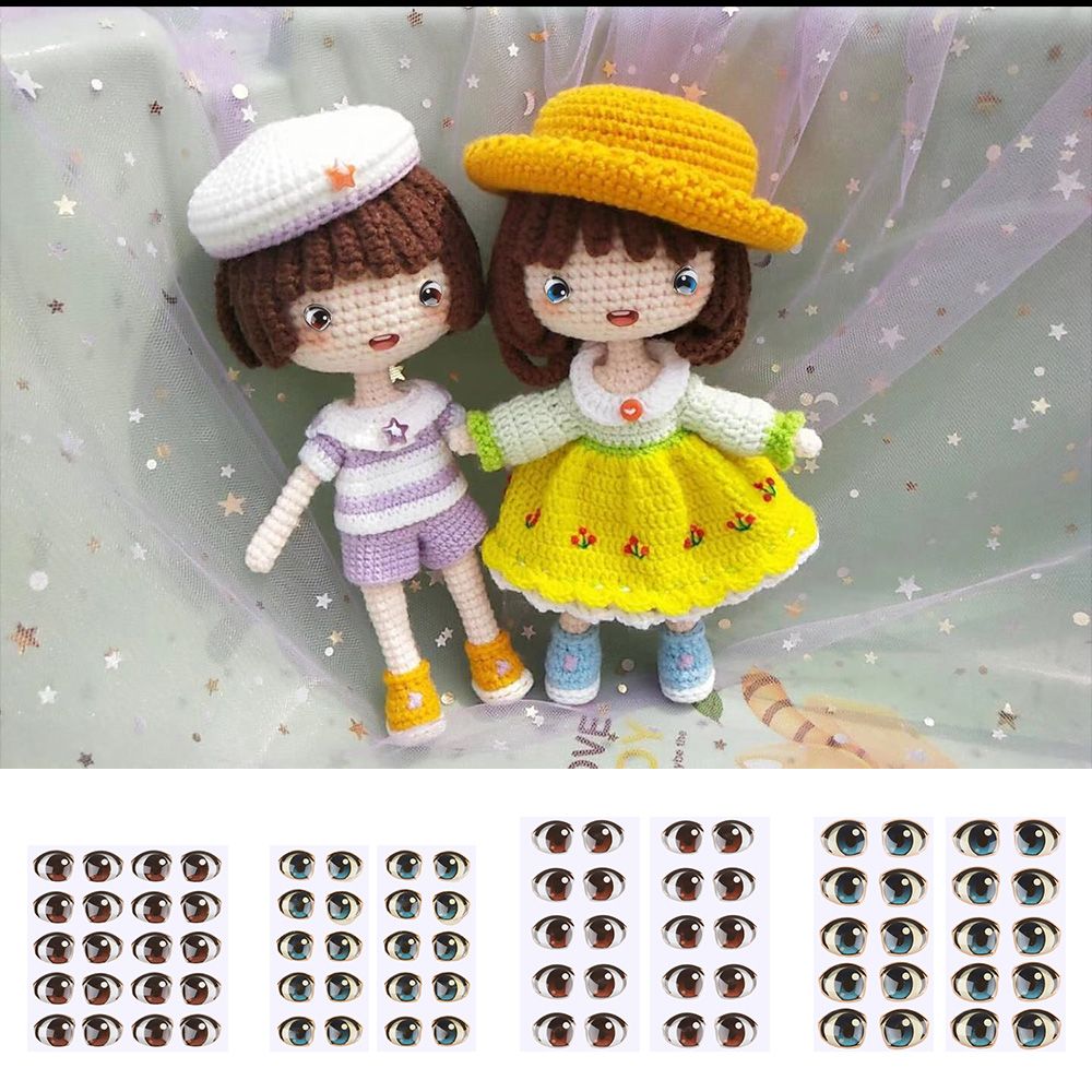 10 Pair Cute Cartoon Eyes Stickers Boy Anime Figurine Doll Face Organ Paster Decals DIY Glass Eye Chips Paper Doll Accessories