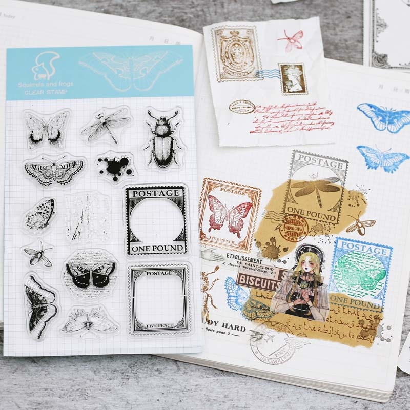 Clear Stamps Postcard Insect Transparent Silicone Stamp for DIY Scrapbooking Album Craft Decoration Rubber Stamp Stationery
