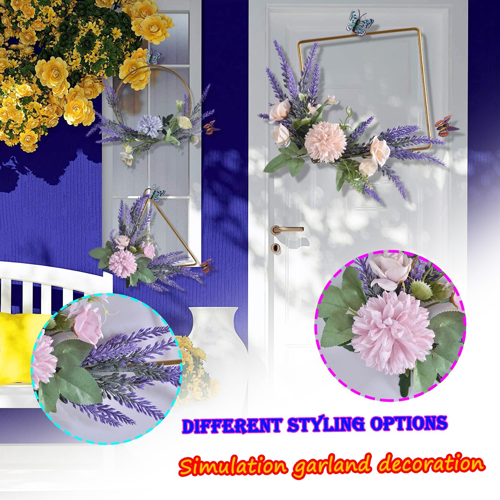 Diy Krans Guirlande Kunstbloem Simulatie Smeedijzeren Lente Bloem Plant Garland Home Wieden Muur Opknoping Decoratie