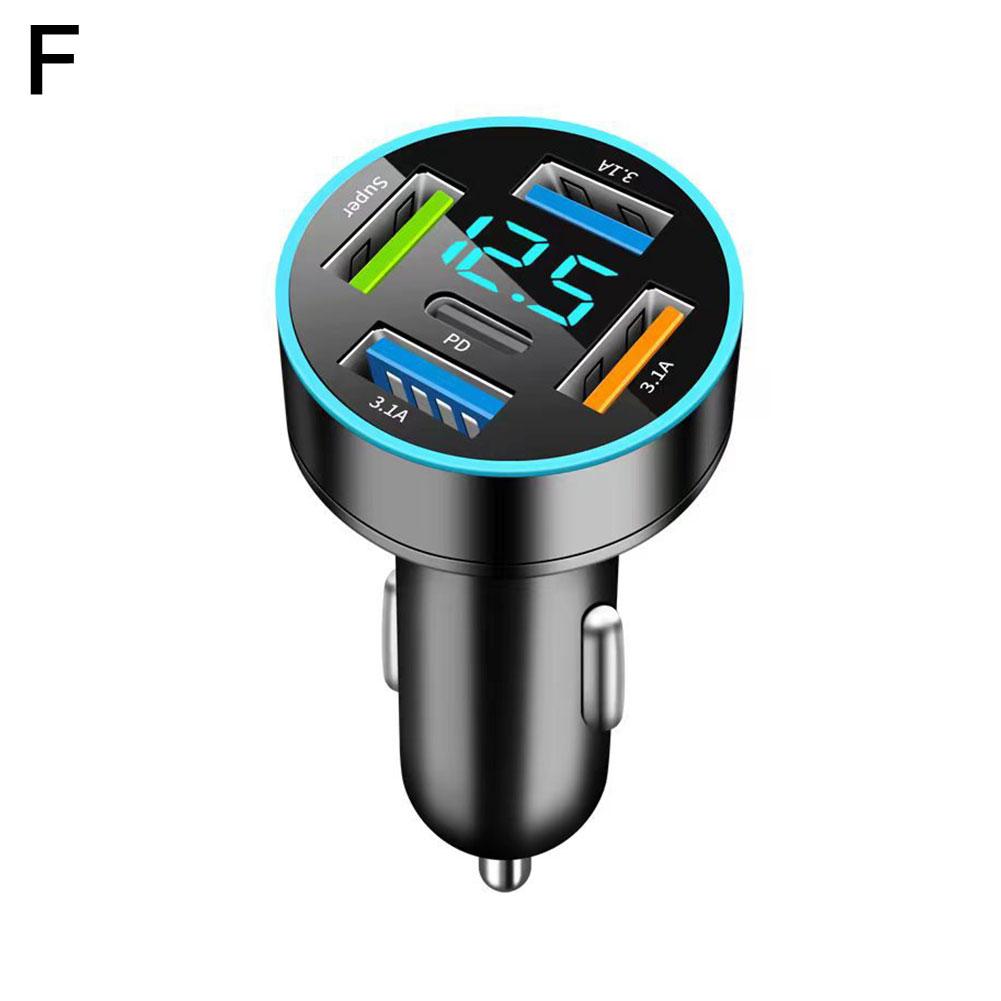Cargador rápido para coche con pantalla Digital, 6 puertos, 4 A + 2 USB tipo C, 66W, carga rápida para Xiaomi, IPhone y: YELLOW