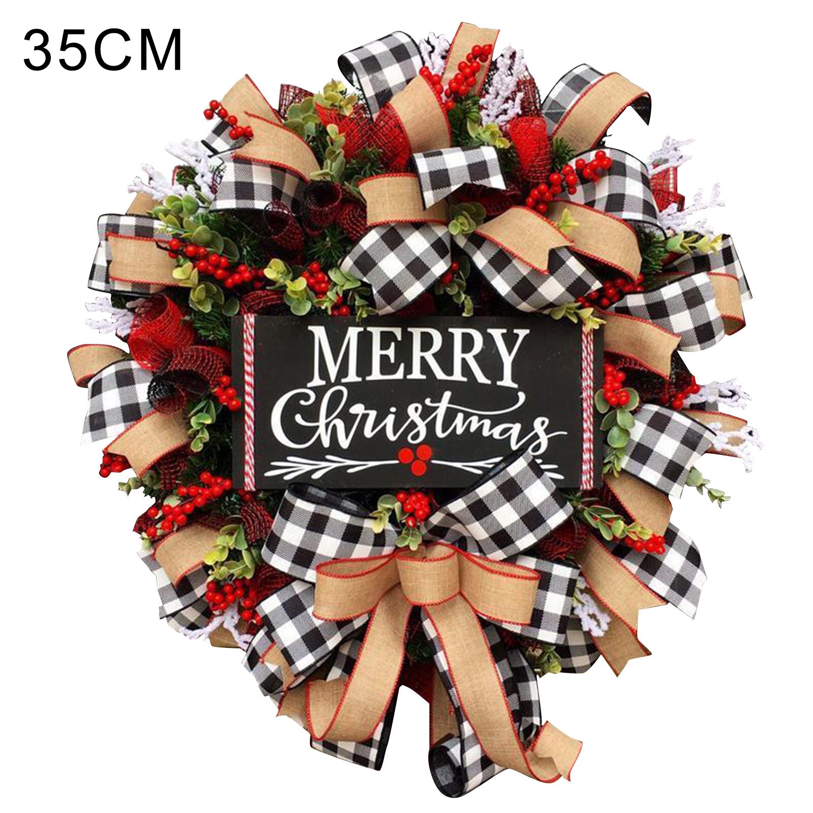Christmas Buffalo Check Wreath Christmas Festival Window Wall Wreath MYDING: 35cm