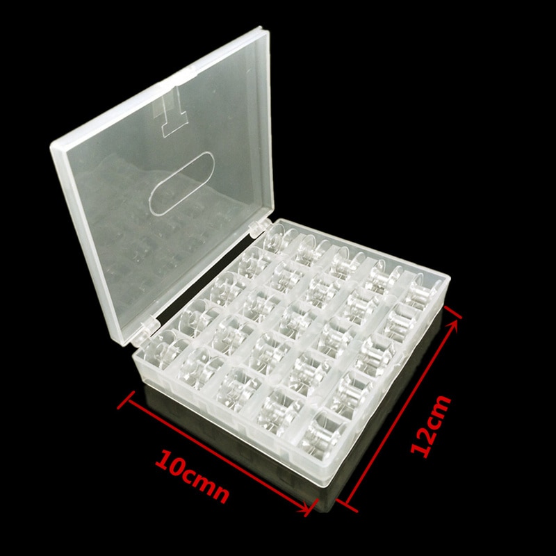 Carretes de plástico transparente para máquina de coser, 25 bobinas con caja de almacenamiento de hilo, accesorios de costura para el hogar, herramientas de costura, 1 Juego por lote