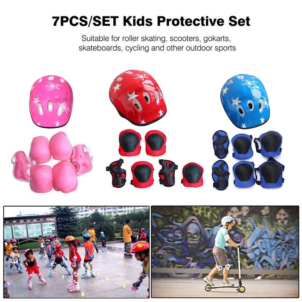 7 Pcs Skating Protective Gear Set Knee Wrist Guard Elbow pads Bicycle Skateboard Ice Skating Roller Knee Protector Guard For Kid