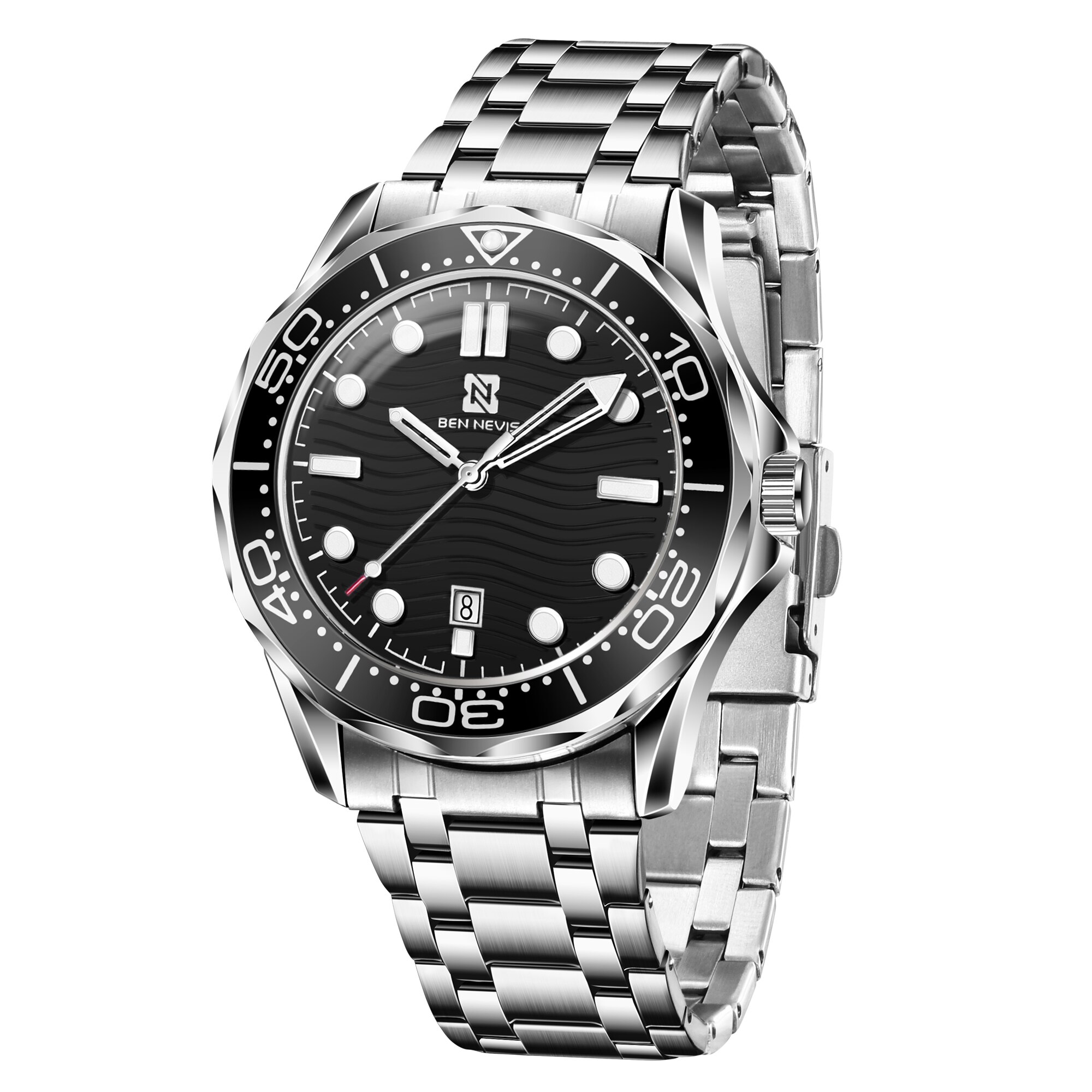 BEN NEVIS-reloj de cuarzo deportivo automático, cronógrafo luminoso de negocios: Black