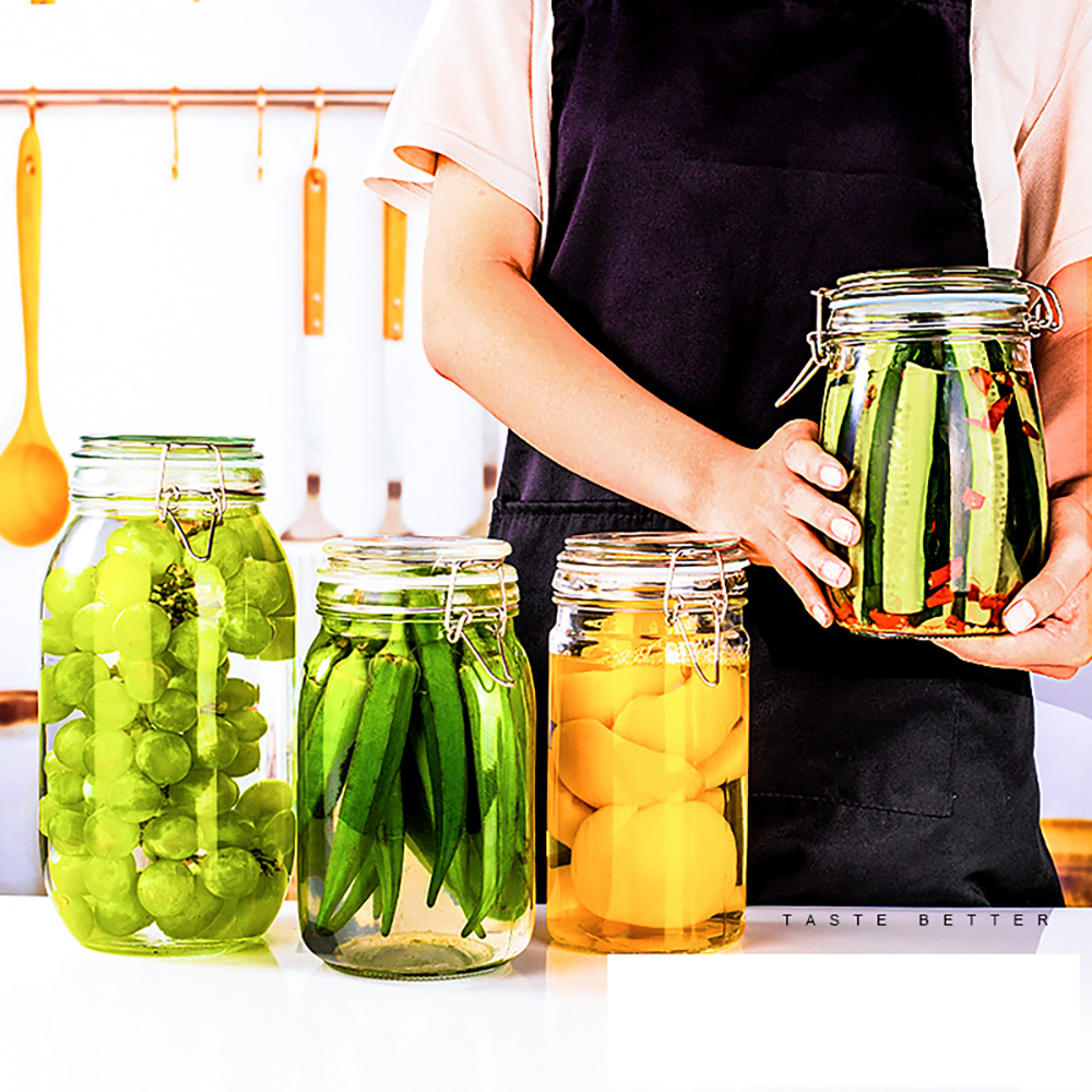 Extra Large 750ml 1000ml 1500ml 2000ml 3000ml Glass Preserve Jars Airtight Clip Top Storage Pickling Jars