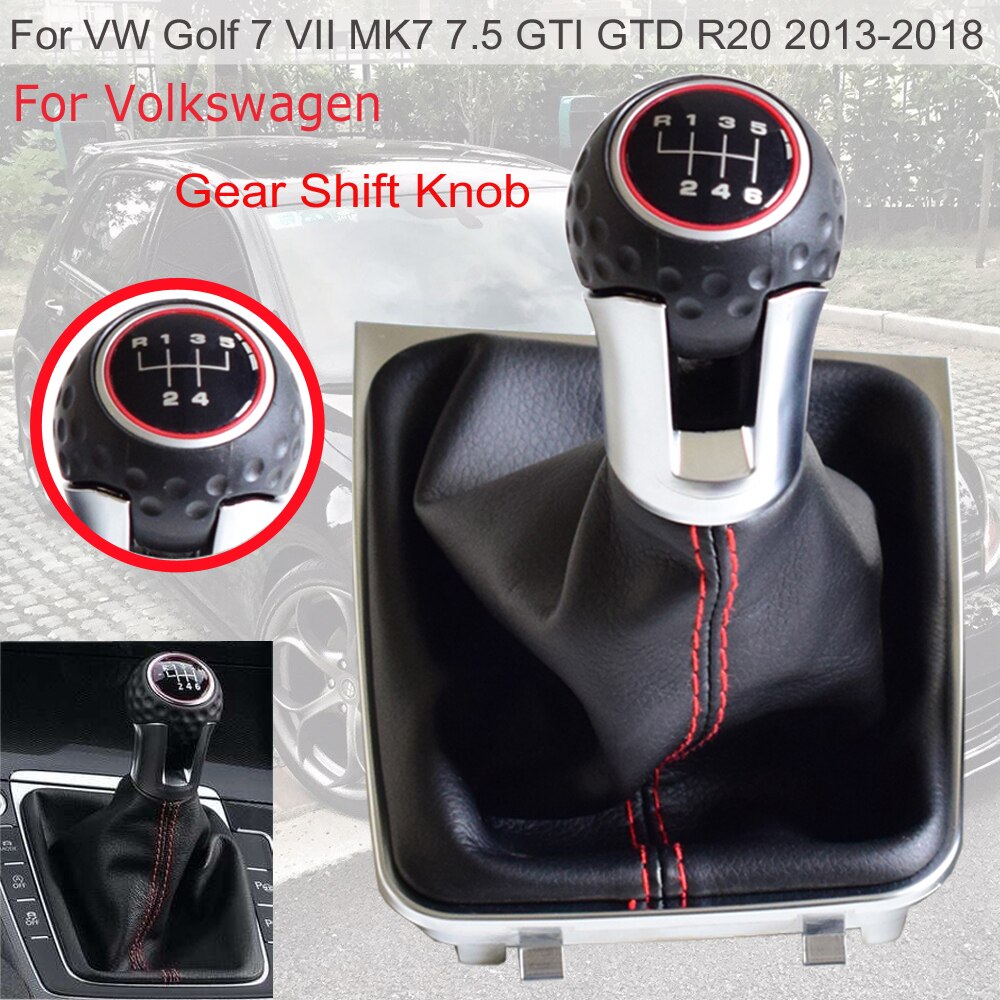 Botas de cuero negro para automóvil, palanca de cambios, perilla de palanca de cambios, velocidad 5/6 para Volkswagen VW Golf 7 A7 MK7 VII para GTI GTD