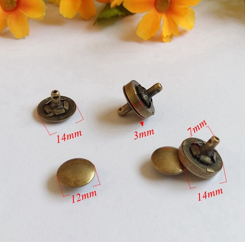 Fermoirs Magnétiques Ronds à Double Rivet, Fermoir à Bouton, Attache pour Sacs Artisanaux, Accessoires de Pièces, 14mm, 9/16 Pouces, 10 Ensembles/Lot: Zinc antique