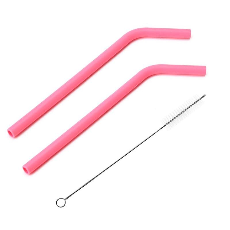 2Pcs/set Reusable Silicone Straws Food Grade Silicone Straws Drinking With Cleaning Brush Party Straws BPA Free: Pink