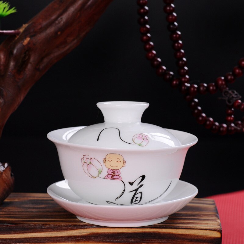 Hvid porcelæn te terrin kop,gaiwan te porcelæn grydesæt rejse smuk elkedel håndmalet låg skål te sæt 120ml: 02