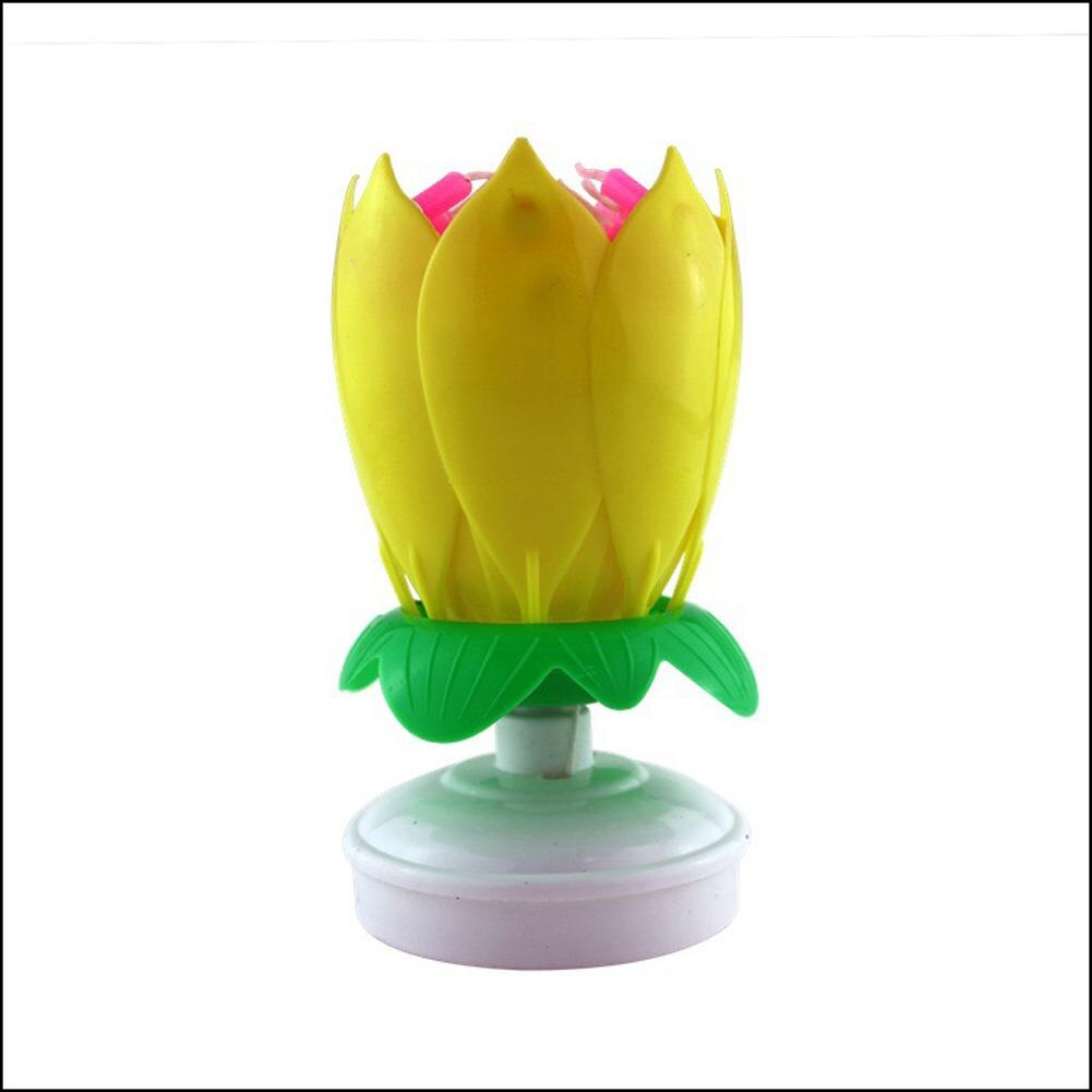 Doppel Schichten Lotus Musical glücklich Geburtstag Kerzen Romantische Blume Licht Kuchen freundlicher Party Musik Hochzeit Party Dekor: Gelb
