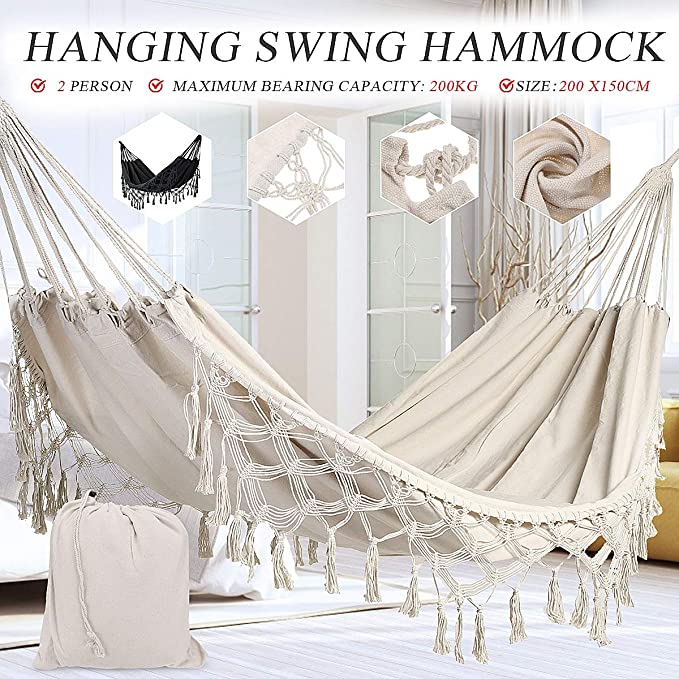 Ulkona riippumatto keinuverkko boho iso brasilialainen macrame -haara kaksinkertainen deluxe -tuoli rannalle, pihalle, sisätiloihin, häät