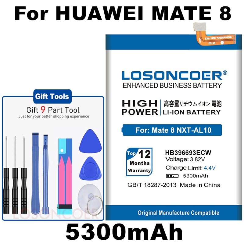 LOSONCOER 5300mAh HB396693ECW Für Original Huawei Mate 8 Batterie NXT-AL10 NXT-TL00 NXT-CL00 NXT-DL00 NXT-L09 NXT-L29 Mate8