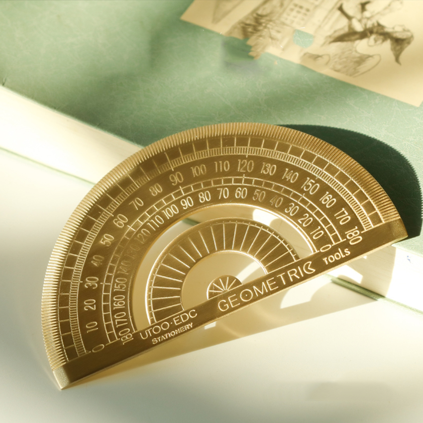 Brass Golden Retro Semicircle Protractor Math Protractors 180 Degree Angle Measurement Drawing Stationery Math Geometry