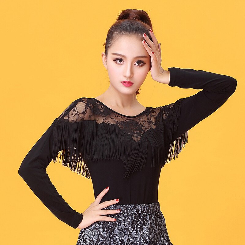 Black Ballroom latin Dance Top Flamenco Blouse Standard Modern Dancer Costume Performance Outfits Waltz Dancewear