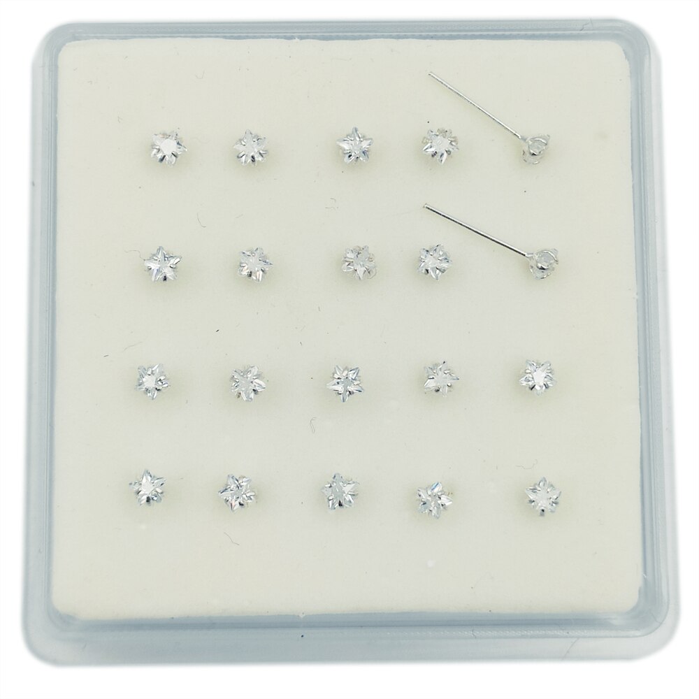 925 sterling sølv stjerne cubic zircon næse stud piercing smykker 20 stk/pakke: Lige ende