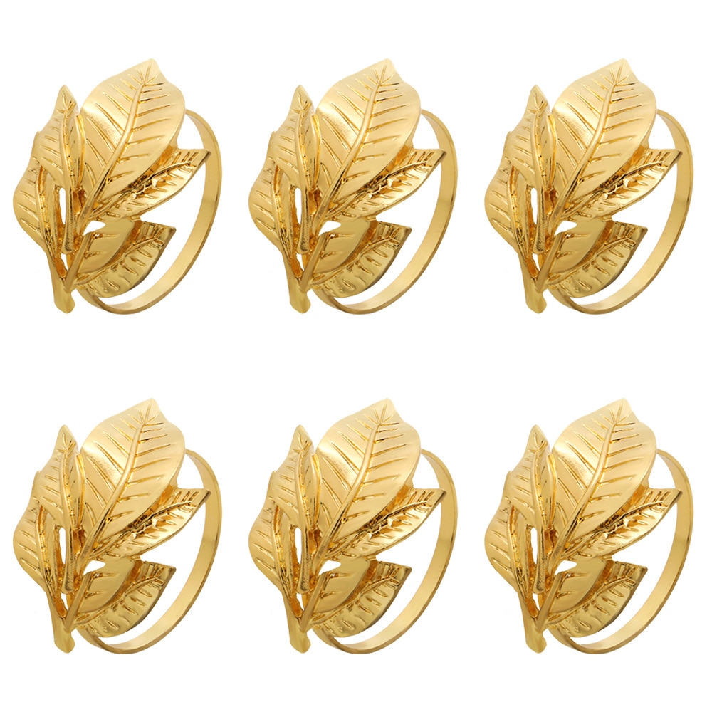 SHSEJA – anneau porte-serviette exquis, décoration de table, feuille d'or, boucle de serviette, anneau en alliage, dîner fête de mariage, 10 pièces/lot