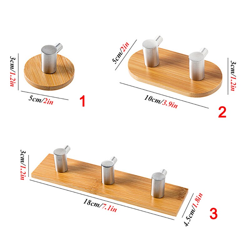 Self Adhesive Hooks Wooden Wall Hooks Adhesive Towel Coat Hooks Heavy Duty Bamboo Stainless Steel Hooks Hanger BV789