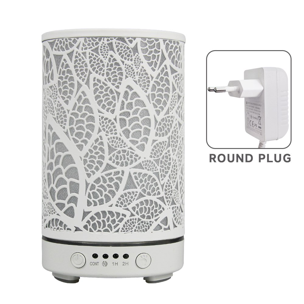 100 ml Diffusor für ätherische Öle, hohles Blatt, Ultraschall-Luftbefeuchter, Heimduft-Aroma-Diffusor mit 7 LED-Farbwechsellicht: Weiß