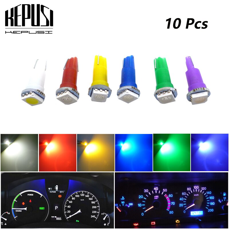 10 pces t5 led 17 37 73 74 smd 5050 auto conduziu a lâmpada do painel carro instrumento lâmpada 12 v branco azul vermelho amarelo verde roxo