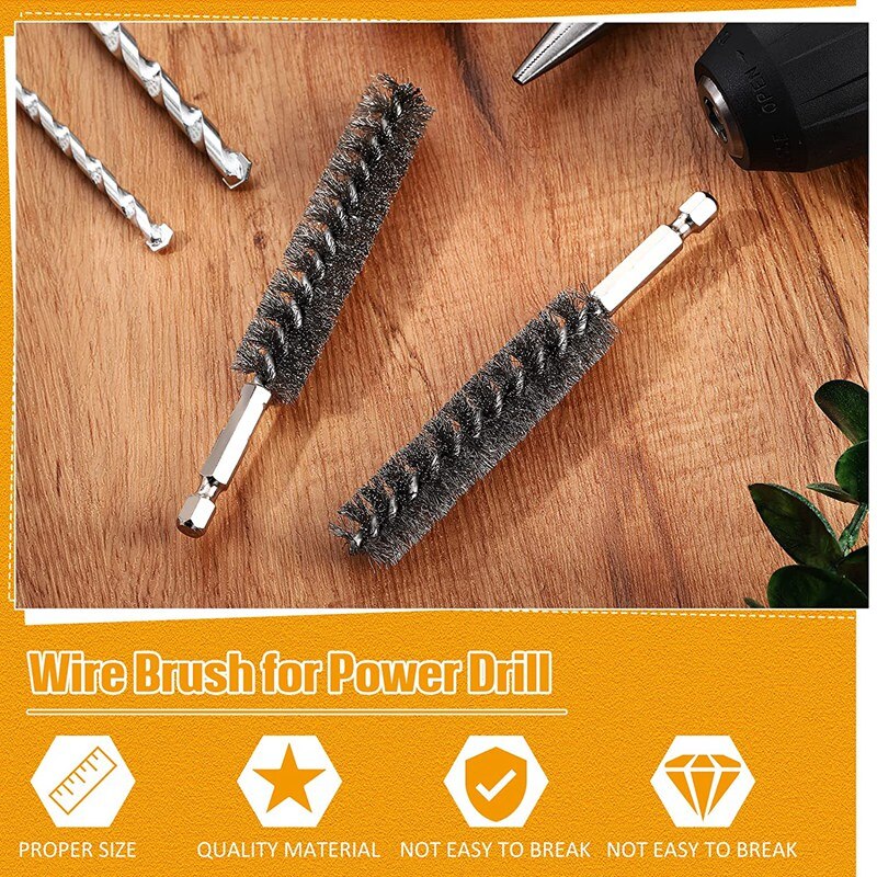 Bore Brush Stainless Steel Bristles Wire Brush For Power Drill Cleaning Wire Brush With Hex Shank Handle 6 Pieces