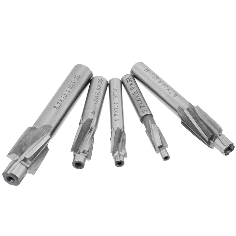 ABSF 5Pcs HSS Counterbore End Mill M3-M8 Pilot Slotting Tool Milling Cutter Countersink End Mills