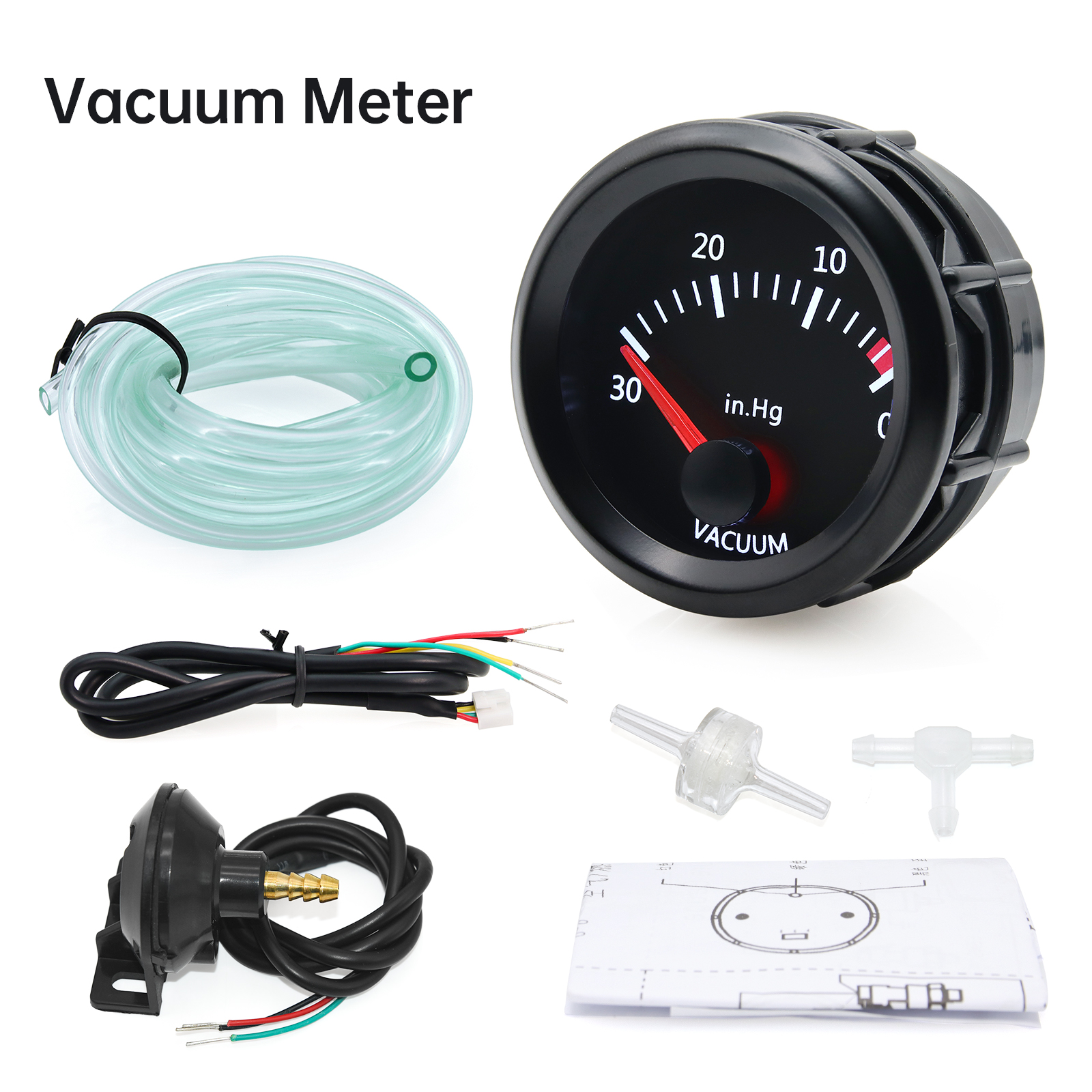 52mm Car Exhaust Gas Temp Gauge Vacuum Oil Pressure Bar PSI Gauge Voltmeter Oil Temperature Water Temp With Sensor for 12V Car: MULTI
