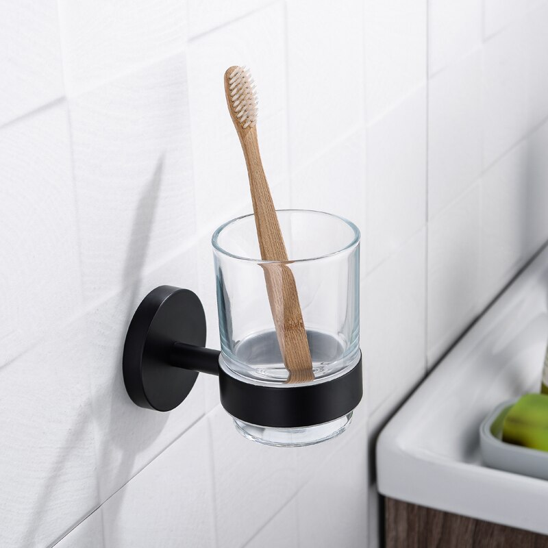Mat sort håndklædeholder badeværelse kroge hardware sæt håndklæde bar sæbe opvask håndklæde ring toilet børste papir holder badeværelse tilbehør
