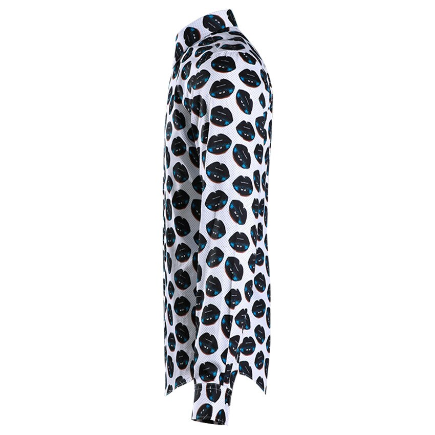 Lange Männer Luxus Hülse Polka Punkt Und Lippen Gedruckt Kleid Trend Beiläufige Mens-hemden schlank passen Sozial Hemd