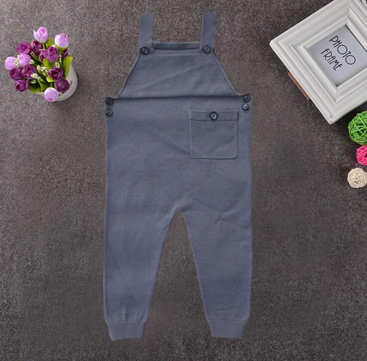 2019 nyfødte småbørn børn baby drenge piger strikkede overalls strop bukser jumpsuit outfits ærmeløs lomme baby dreng pige bukser: Grå / 4t