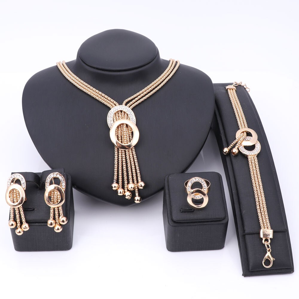 Afrikaanse sieraden sets dames bruiloft gouden kristal kwast ketting bruidsring armband oorbellen accessoires