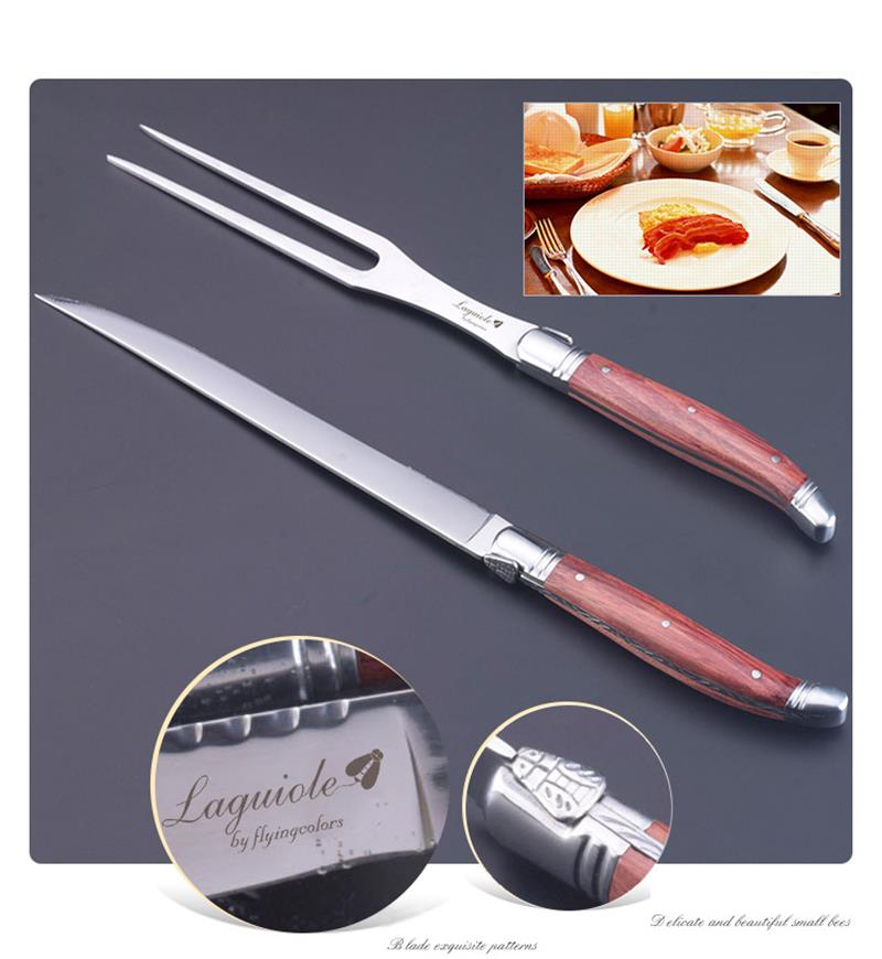 Laguiole-Juego de cuchillos de acero inoxidable para carne, tenedor, vajilla de cocina de madera, cubiertos de madera, de Navidad, 2 uds.