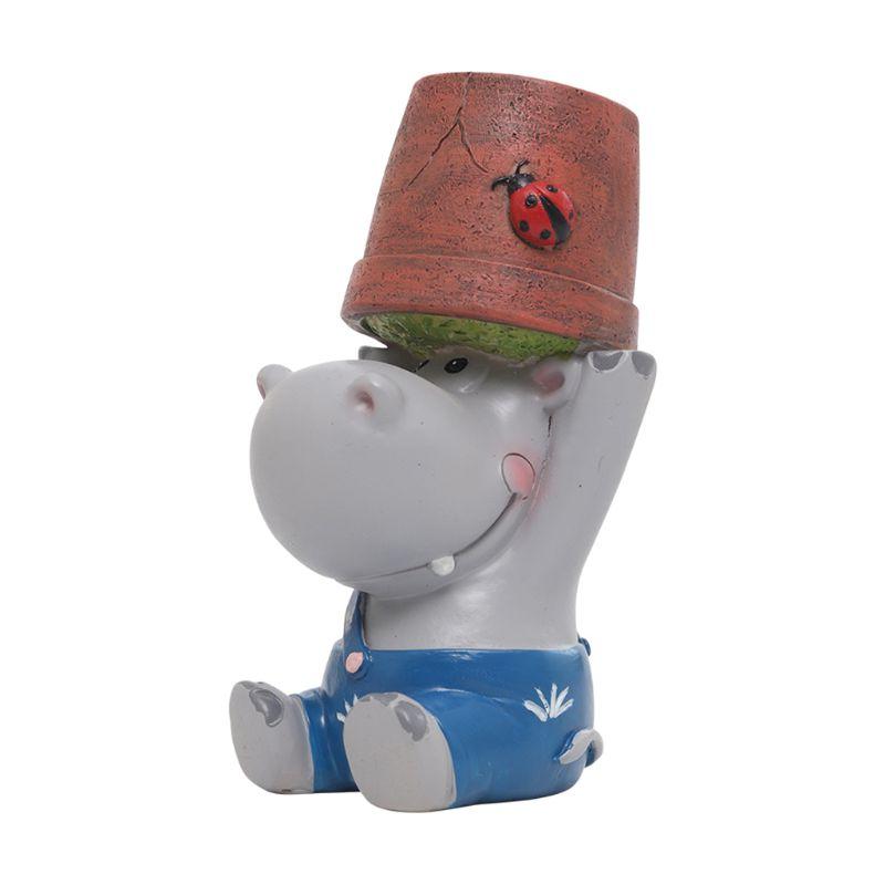 Pot de fleur en résine dessin animé Hippo, récipient charnu pour plantes, artisanat de bureau P31E: Light Grey